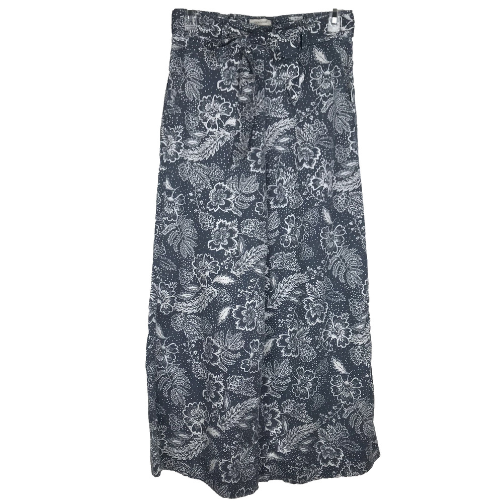 Joie Wide Leg Palazzo Pants Lyocell Pull On Ankle Crop Gray Floral Pockets Small